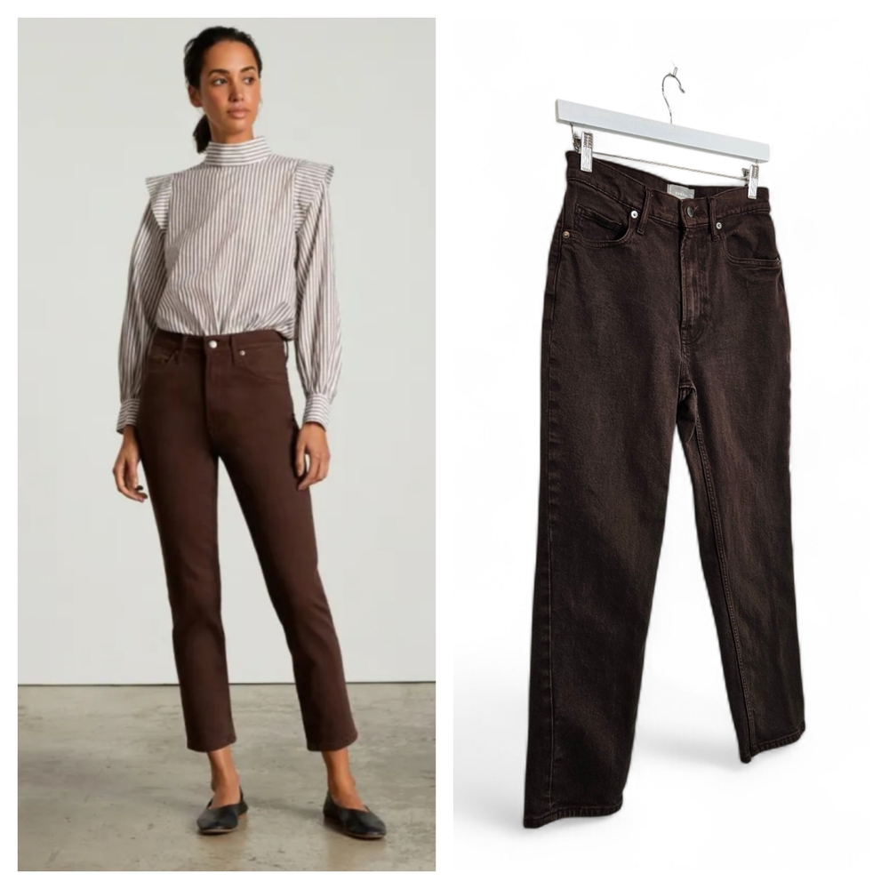 Everlane Jeans Original Cheeky Jean Brown High Rise Crop Straight Leg Size 27